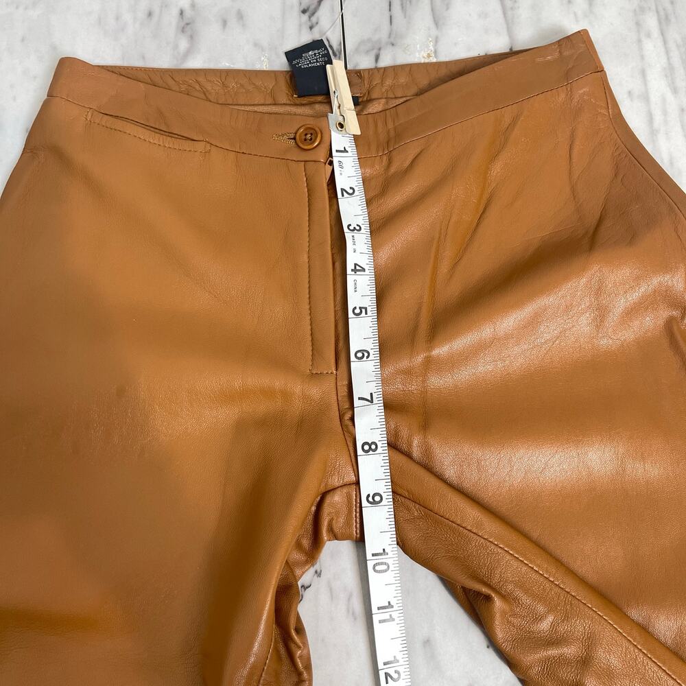BCBG Max Azria Cognac Leather Pants Size 0 High Rise Straight Leg Real Leather - Picture 9 of 10